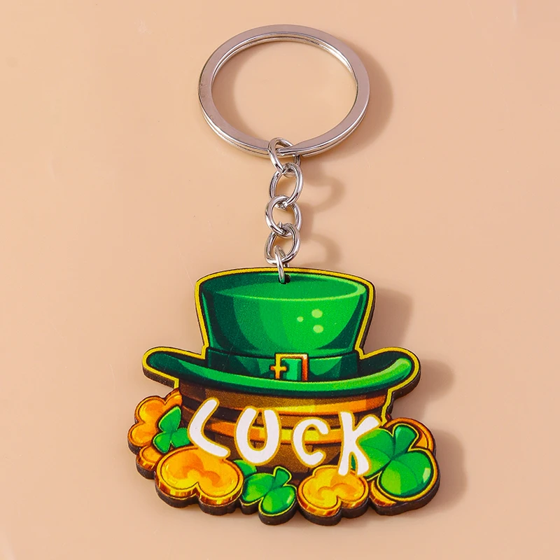 Creative Saint Patrick's Day Hat Keychain Clover Shamrock Key Ring Pendant for Women Girls Handbag Decor Jewelry Gifts