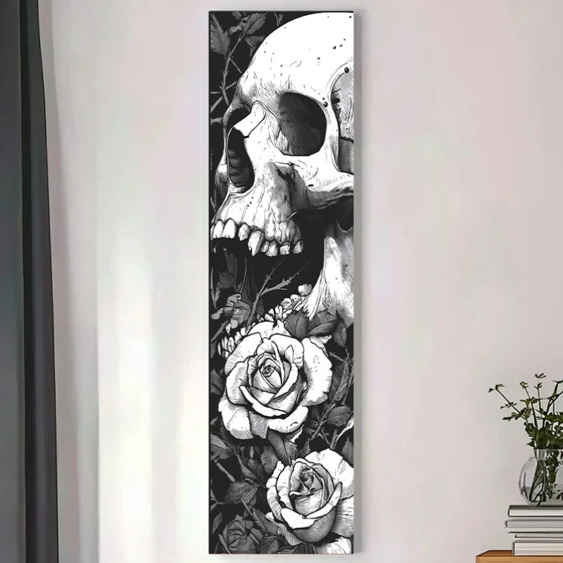VIKAMA Black and White Sketches Skeleton Rose Tapestry - Dark Wall Hanging for Gothic Room, Funeral Aesthetic Decor