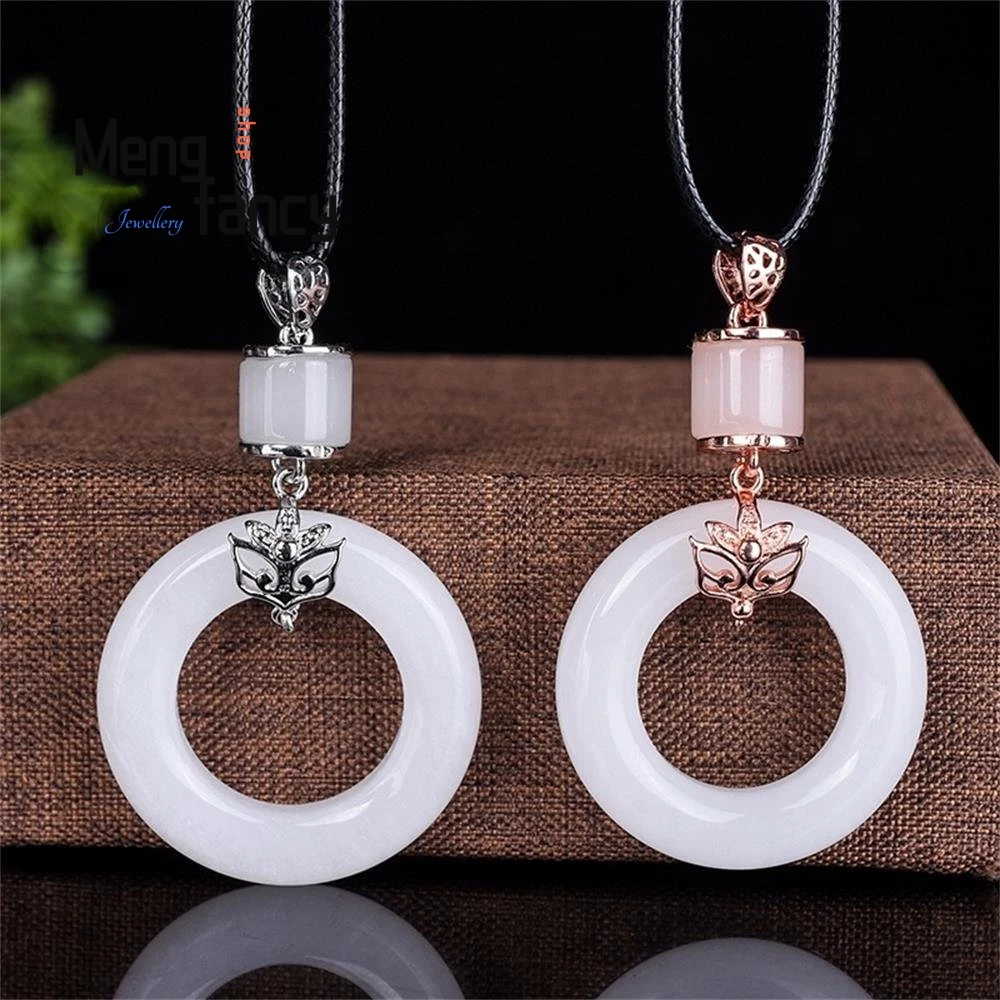 

Natural Hetian White Jade Safety Buckle Pendant Fashion Jewelry Charms Amulet Women Men Couple Luxury Holiday Gifts S925 Silver