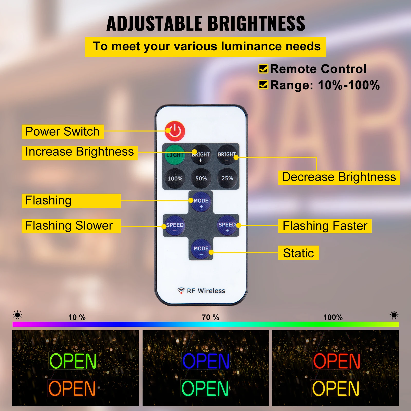 VEVOR Neon Open Sign Lights decorazione regolabile illuminazione illuminata segnaletica LED Neon Night Lamp Wall Party Decor cartellone pubblicitario