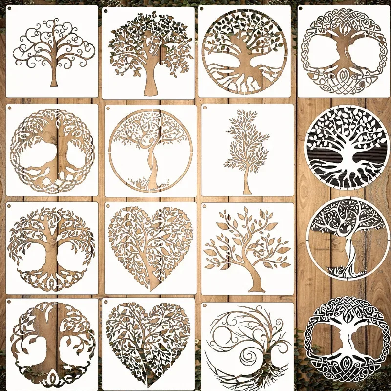 12Pcs/Set 15cm Life Tree Lucky Heart DIY Layering Stencils Painting Scrapbook Coloring Embossing Album Decorative Template