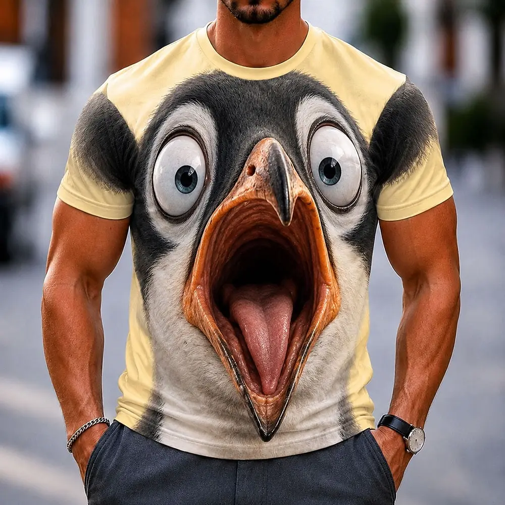 Men's 3D Animal Panda Open Mouth Screaming Print T-shirt Funny Short Sleeve t shirt Fashion Casual Crew Neck Top Summer Clothing