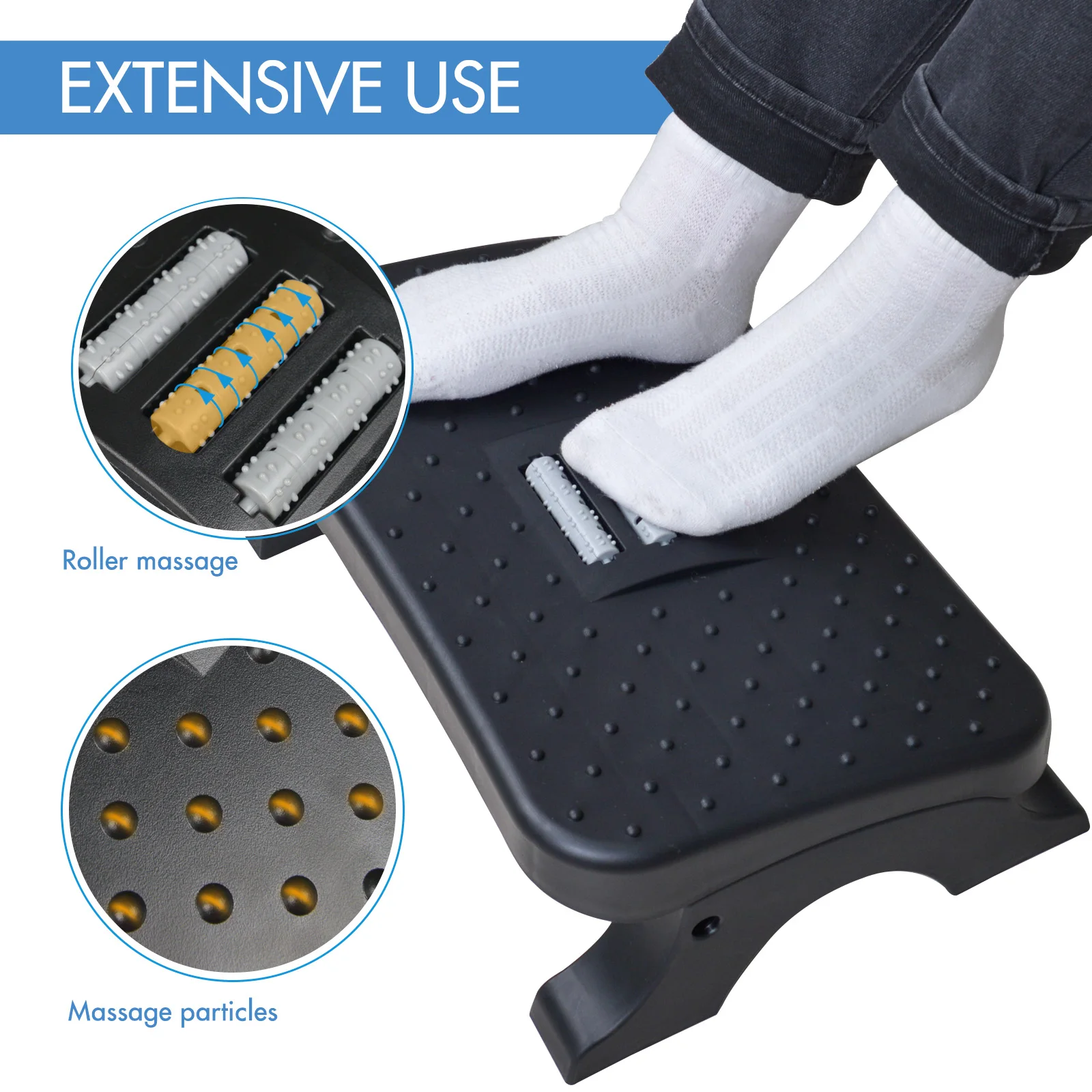 

Massage Foot Stool With Massage Rollers Ergonomic Max-Load 120Lbs Plastic Under Desk Leg Rest Home Office Footstool Detachable