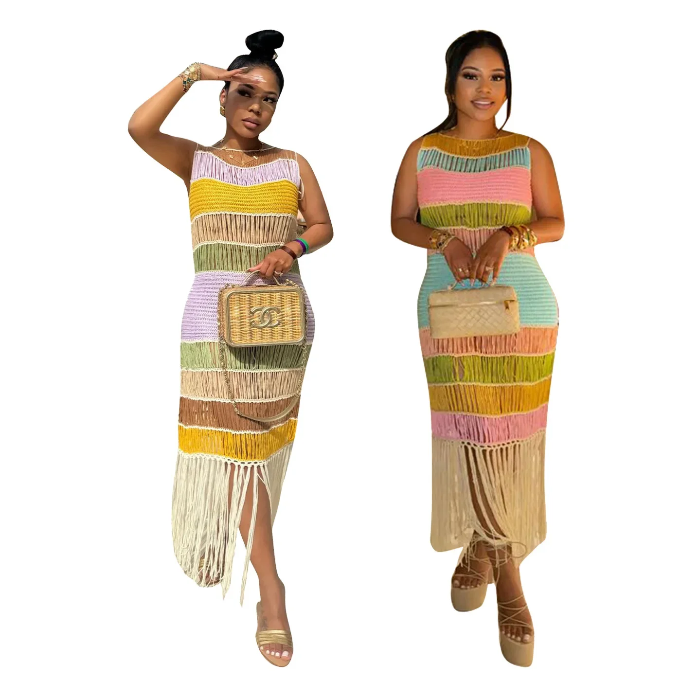 

Elegant African Dresses For Women 2025 New Africa Clothing Knitted Tassel Fashion Wedding Party Long Dress Dashiki Ankara Outfit