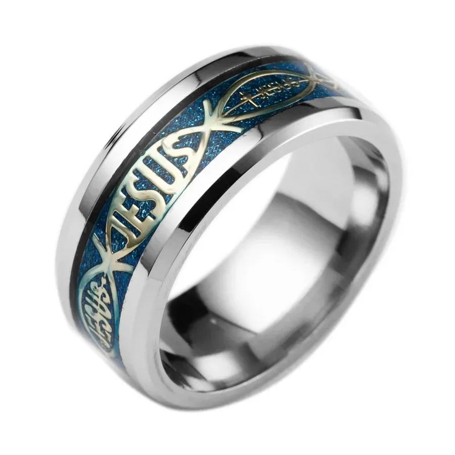 、High Quality Jesus Letter 316L Stainless Steel Rings Wedding Band Ring For Men and Woman