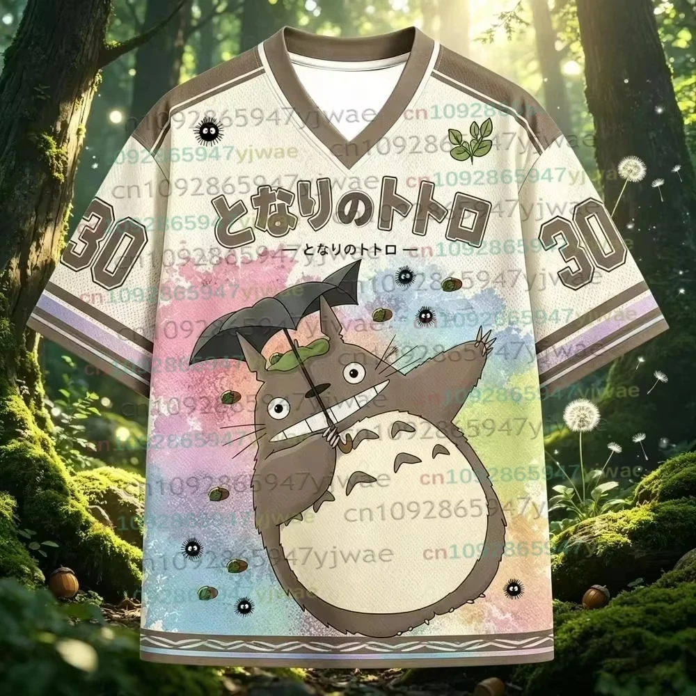 2026 Hot Men's Women's T-shirt Anime Neighbor Totoro V Neck Jersey Short Sleeve Sports Tee Casual Streetwear Hip Hop Fans Tops