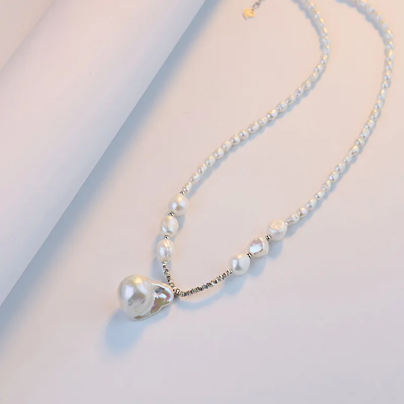 Baroque Freshwater Pearl Necklace, A Unique Minimalist Design Women, Featuring A Delicate And A Clavicle Chain