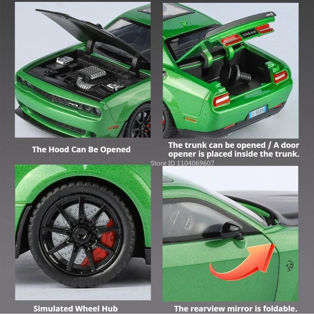 Scale 1:24 Hellcat Sports Car Model Toy Music Light Pull Back Doors Opened Police Cars Models Metal Diecast Toys for Kids