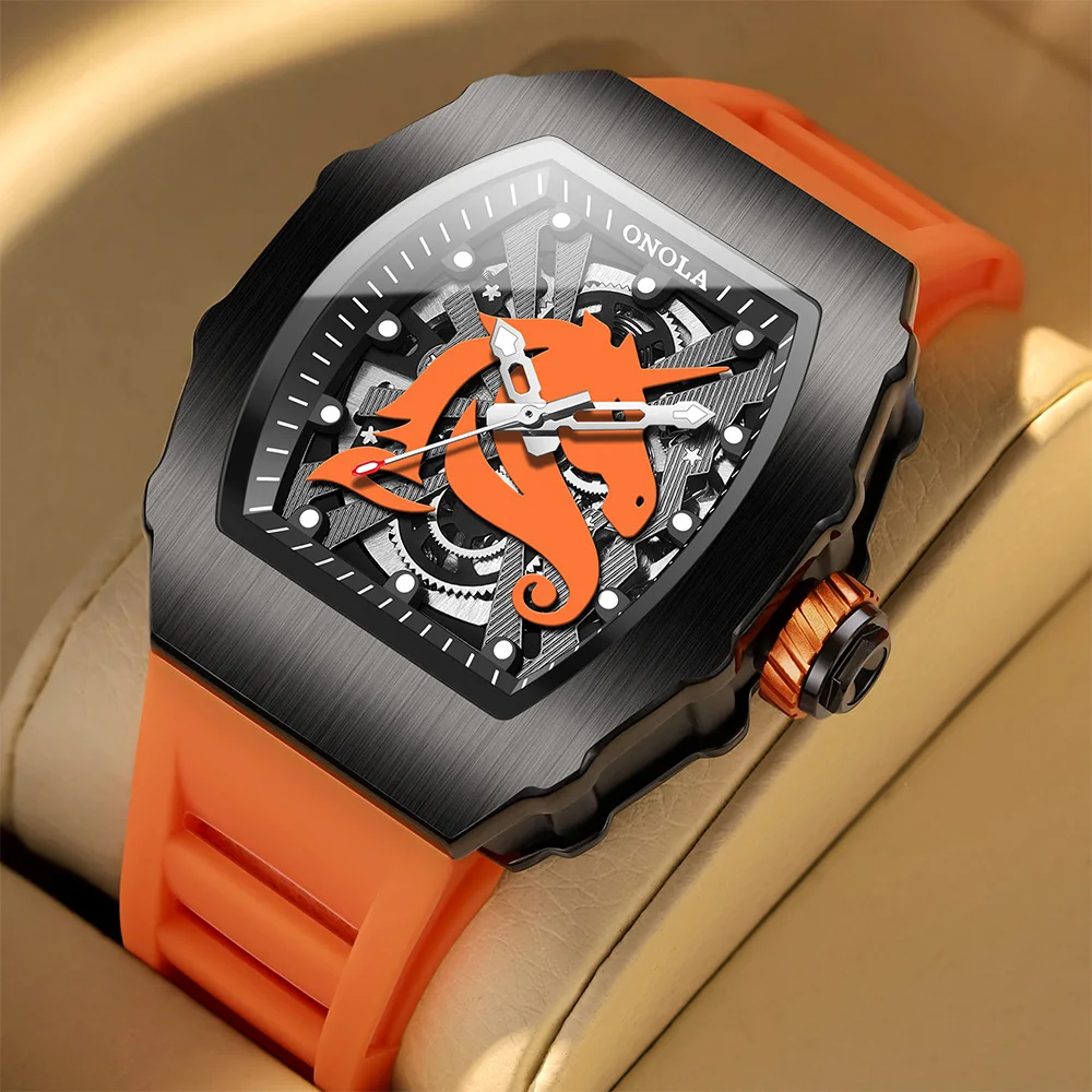 

ONOLA Original Brand Men Mechanical Watches Fashion Casual Tonneau Luminous Waterproof Automatic Watch Men Wristwatch Clock