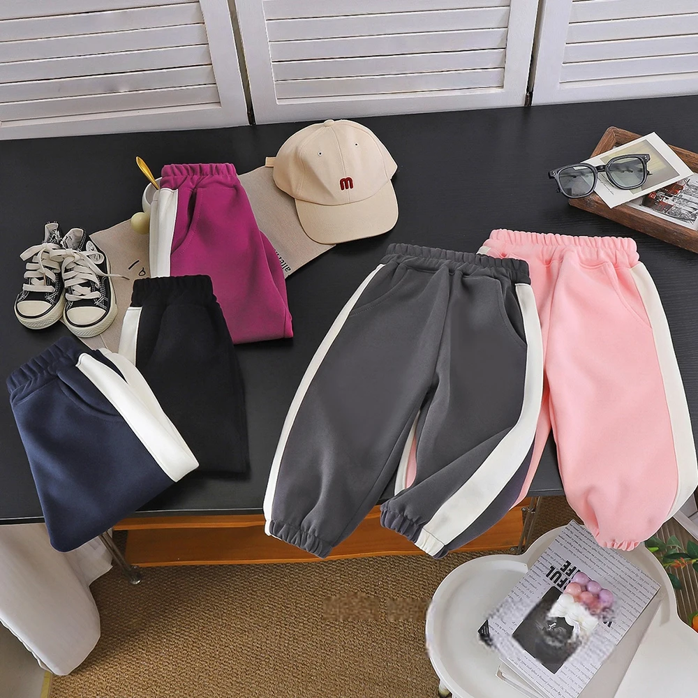 Autumn Kids Pants 1-10T Color Blocking Girl Clothes Cute 5 Colors Boys Trousers Soft Loose Children Sweatpants