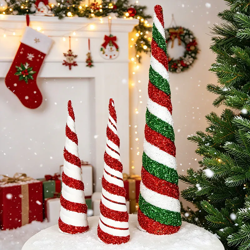 Plastic V‑Shape Conical Christmas Tree Tower Desktop Ornament Xmas Tabletop Decor Holiday Atmosphere Decoration