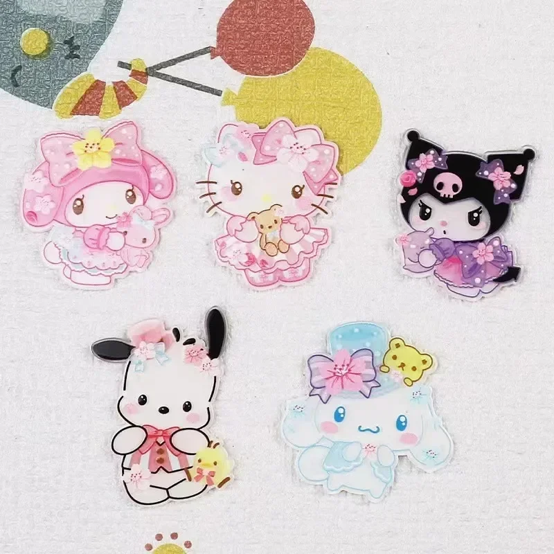 Детали MINISO для аниме, 4 см, пряжка для ключей, акриловые аксессуары HelloKitty, лист «сделай сам», материал Kuromi, Мультяшные наклейки, детали для акриловых подвесок