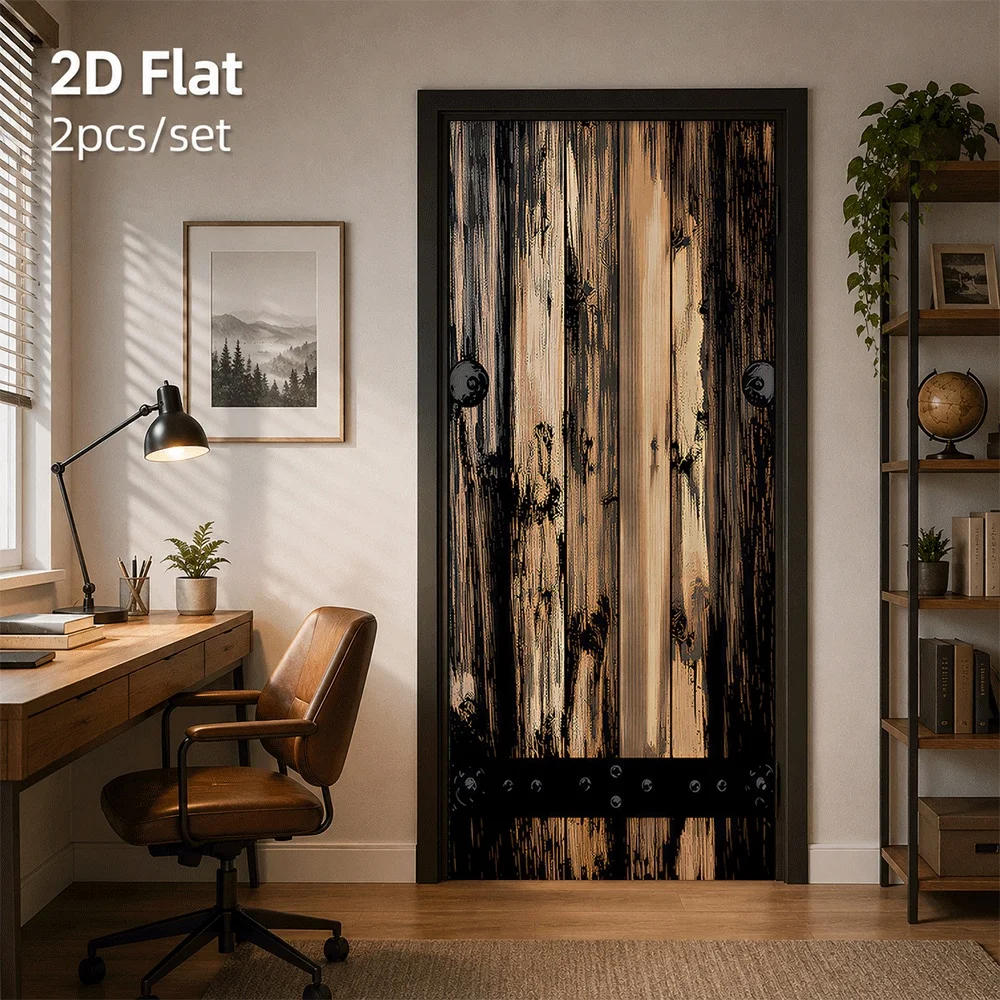 1 piece of retro wood grain door sticker with realistic texture, self-adhesive waterproof and scratch resistant, suitable for va