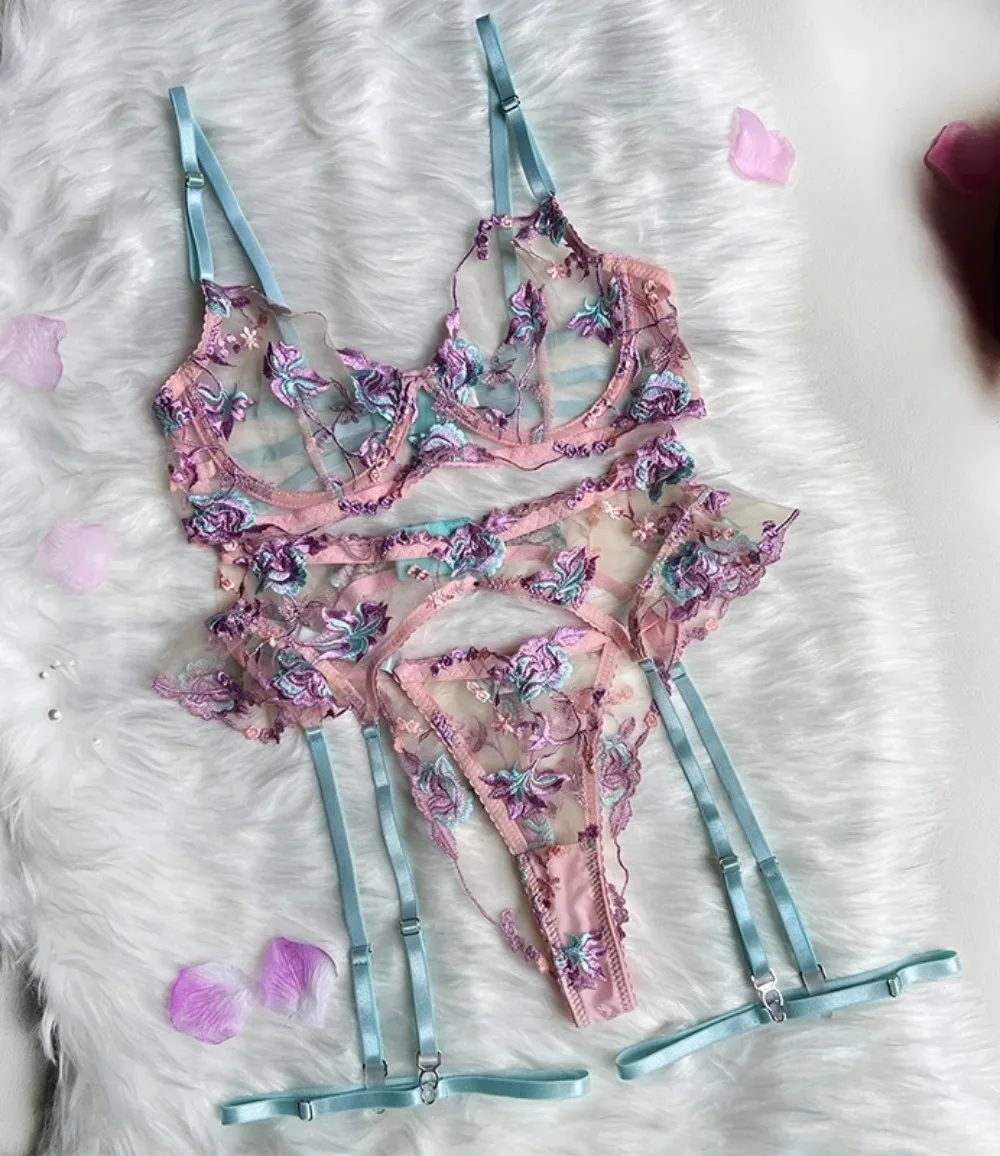 الجنية الملابس الداخلية الأزهار شفافة الملابس الداخلية كشكش الرباط الملابس الداخلية الحميمة حساسة جميلة انظر من خلال الملابس #1