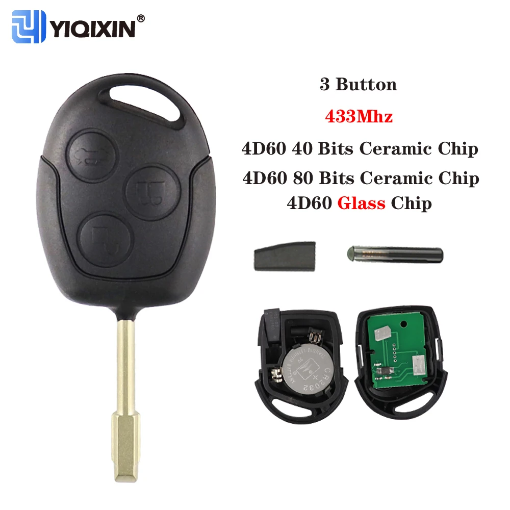 4D60 Chip Remote Car Key For Ford Mondeo Focus Fusion Fiesta Galaxy Transit C-Max S-Max MK2 MK5 MK7 433Mhz Uncut Blade No Logo