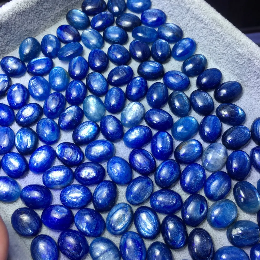 Wholesale 4pcs Genuine Blue Kyanite Bead 10x14mm 12x16mm Oval Semi-Precious Gemstone Cabochon Ring Face For Jewelry