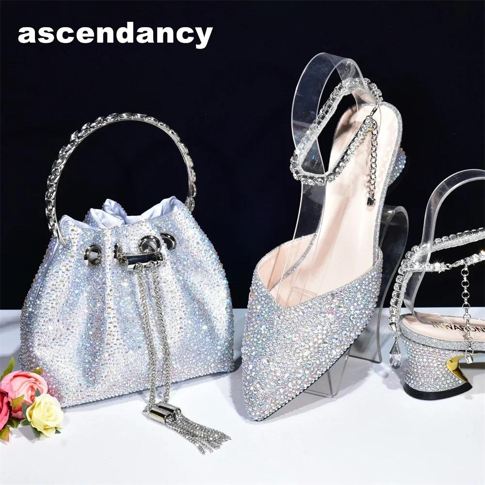 New Design Nigeria Shoes with Matching Bags Decorated with Rhinestone Wedding Shoes Bride Shoes for Women 2025 Designer Luxury