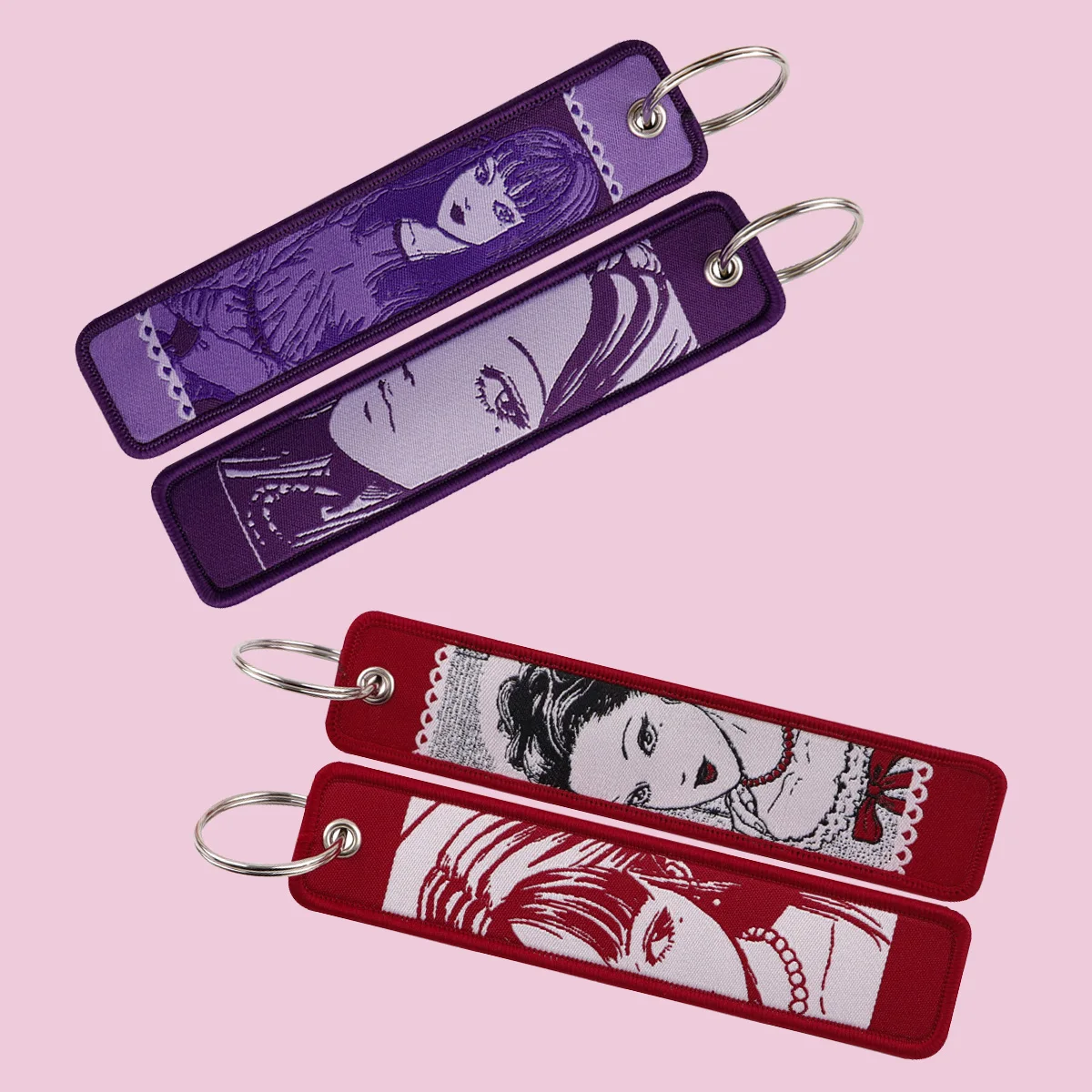 Manga Girl Embroidery Keyring Horror Comic Movies Key Tag For Motorcycles Cars Backpack Keychain Fashion Accessories Gifts
