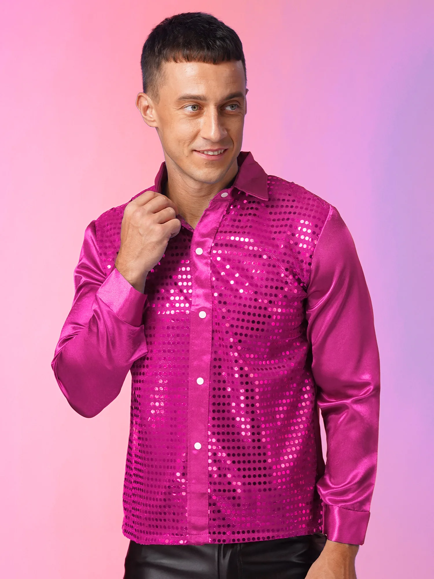 

Mens Sparkly Sequin Dance Shirt Fashion Street Latin Jazz Stage Performance Costumes Dancewear Hiphop Clothes Long Sleeve Top