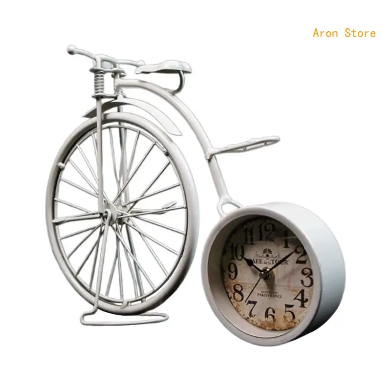 High Wheel Bicycles Model Metal Table Clock Vintage Antique Bike Figurine Ornament Home Office Decorative Desk Clock H3CF