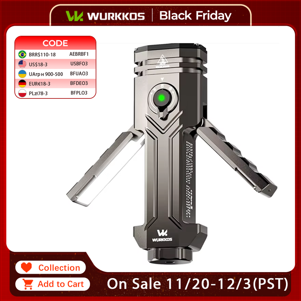  Wurkkos HD02 LED Camping Lamp Portable Outdoor Sports Fishing Hunting Hiking Searchlight with Rechargeable Battery 