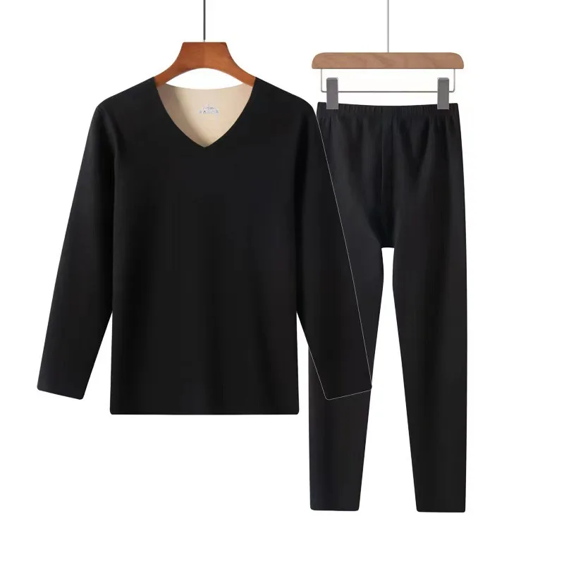 Thermal Underwear Set of Men's Winter V-neck Non-marking Seamless Bottoming + Leggings Self-heating 2pcs Close-fitting Clothing