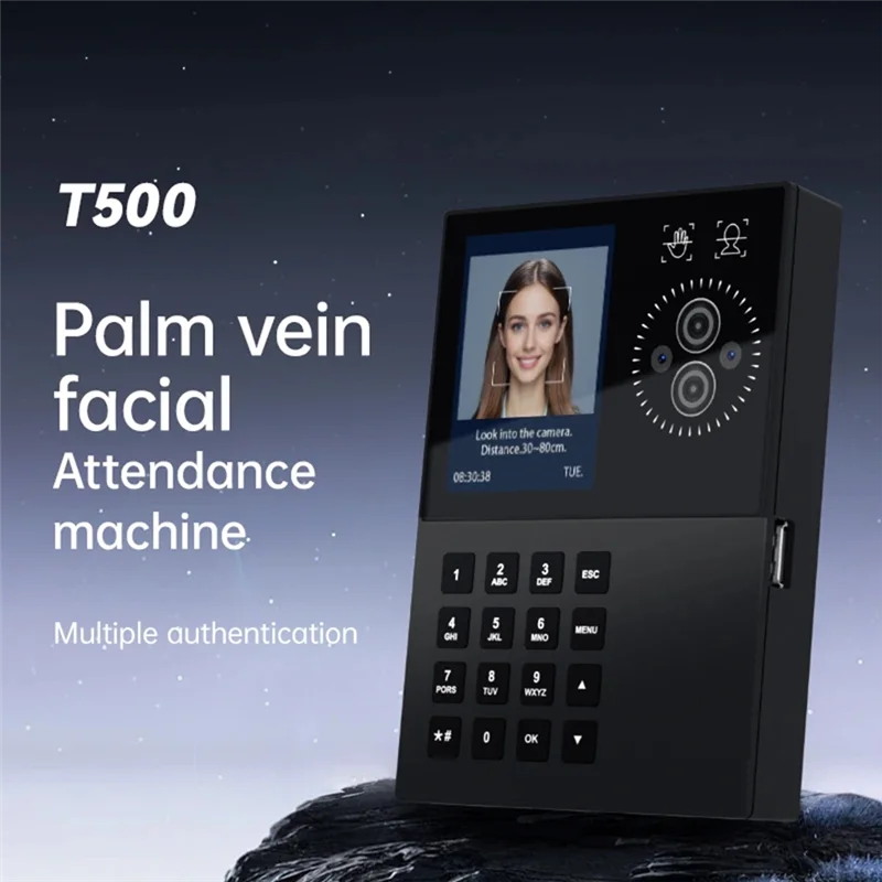 جهاز الحضور الإداري M09K T500 التعرف على الوجه، انتقاد البطاقة، بصمة اليد، تسجيل الدخول عبر كلمة المرور
