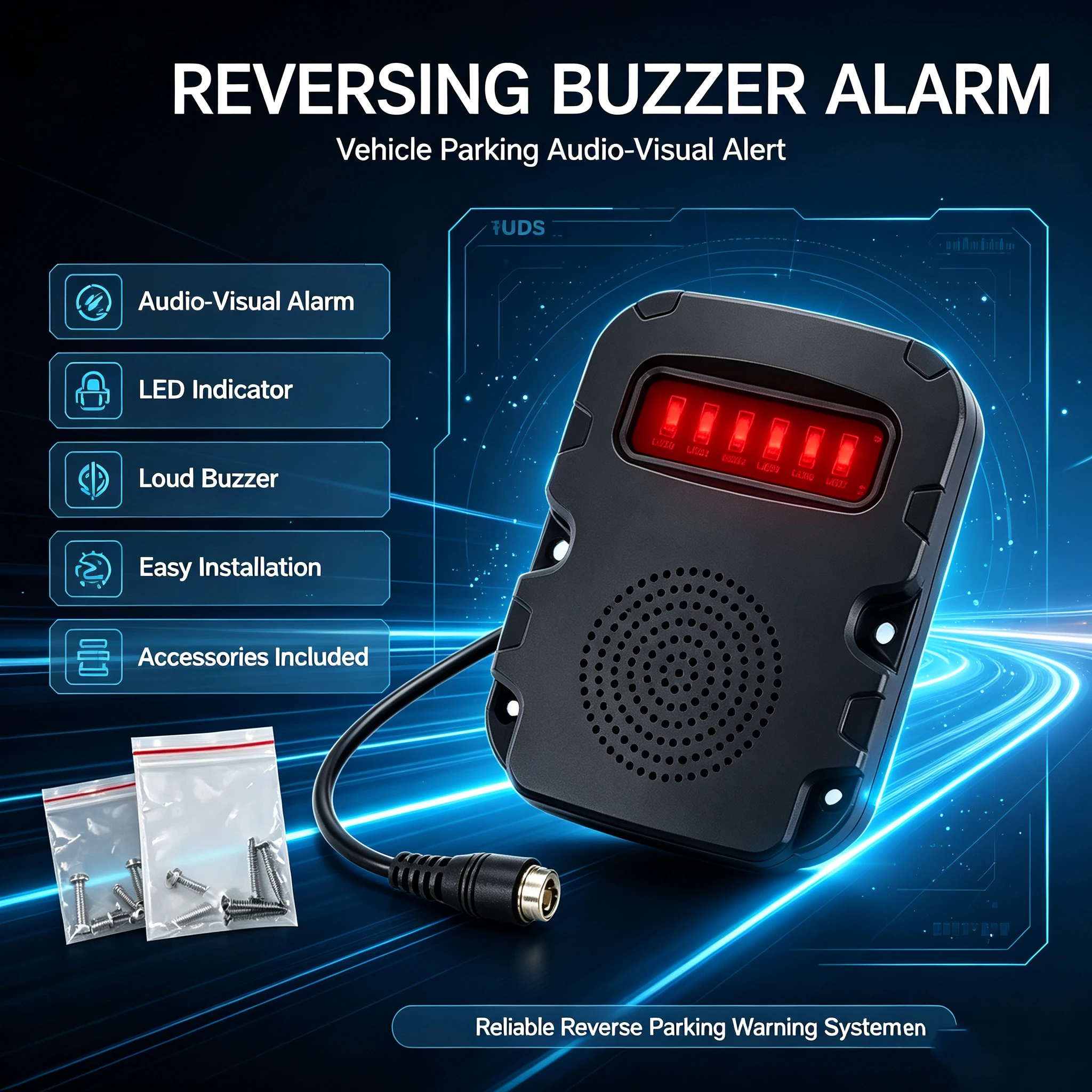 Car acousto-optic voice blind zone alarm warning device heavy truck engineering truck reversing audible and visual alarm