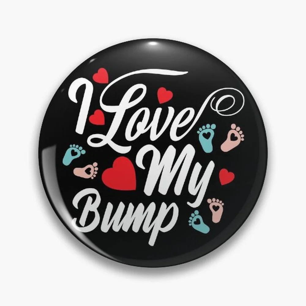 I Love My Bump Pin Holographic Star Heart Pin Brooches Laminated Button Fashion Accessory