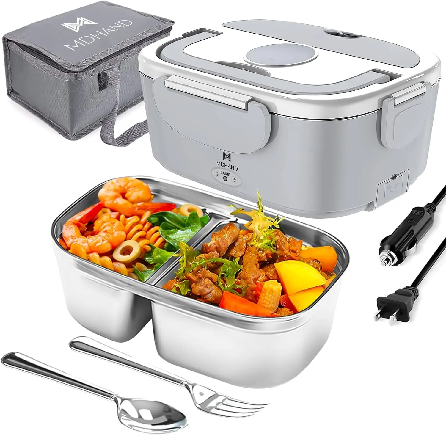 Electric Lunch Box Food Heater, Faster Heating 110V/12V/24V Portable Self Heating LunchBox for Work Car Outdoors with Lunch Bag