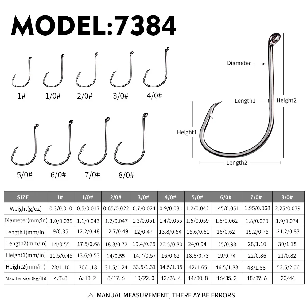 PROBEROS 200 Stück 1 # 1/0 # 2/0 # 3/0 # 4/0 # 5/0 # 6/0 # 7/0 # 8/0 # Angelhaken mit Widerhaken aus Kohlenstoffstahl, Zubehör für Salzwasser-Pesca – Detail 5