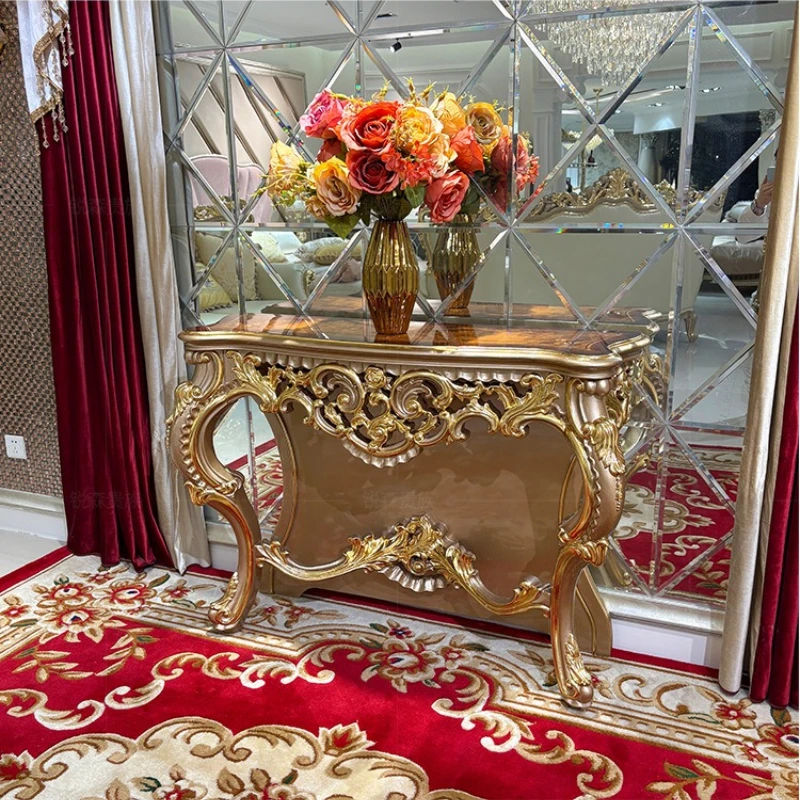 

LMM European solid wood carving flower decoration table, palace luxury villa veneer entrance table