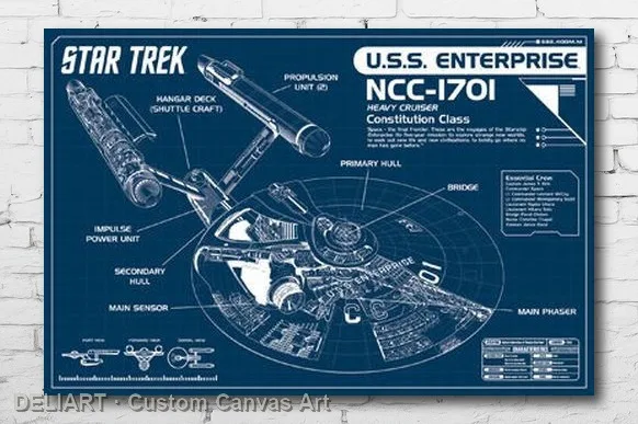 STAR TREK - ENTERPRISE BLUEPRINTS Canvas Poster ORIGINAL SERIES SHIP Custom Size Available Room Decor Home Wall Art