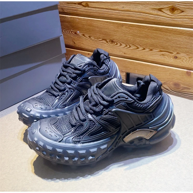 

Platform Sneakers Unisex Round-toe Lace-up Outdoor Casual Sport Shoes Breathable Mesh Dad Shoes For Couples Plus Size Tire Shoes