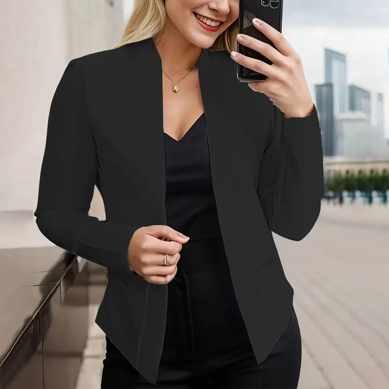 Fashion Jacket Blazer Solid Color Thick No Button Women Open Front Casual Jacket Blazer Business Plus Size Jacket Suit Outerwear