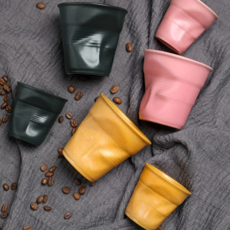 2pcs Rough pottery coffee cup creative hand-crumpled cup ceramic latte cup