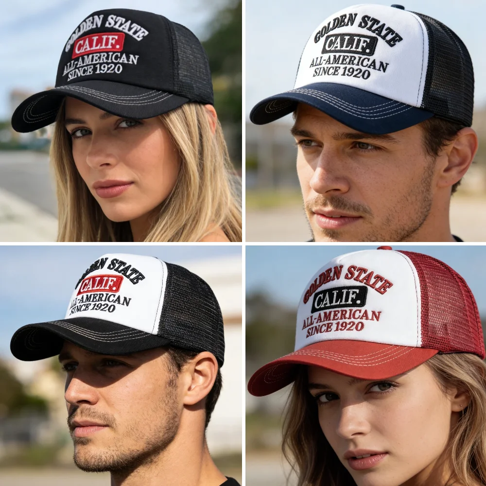 Hot Sale Unisex Fashion Trucker Hats Golden State California Embroidered Mesh Baseball Cap For Men Women Outdoor Hats Caps