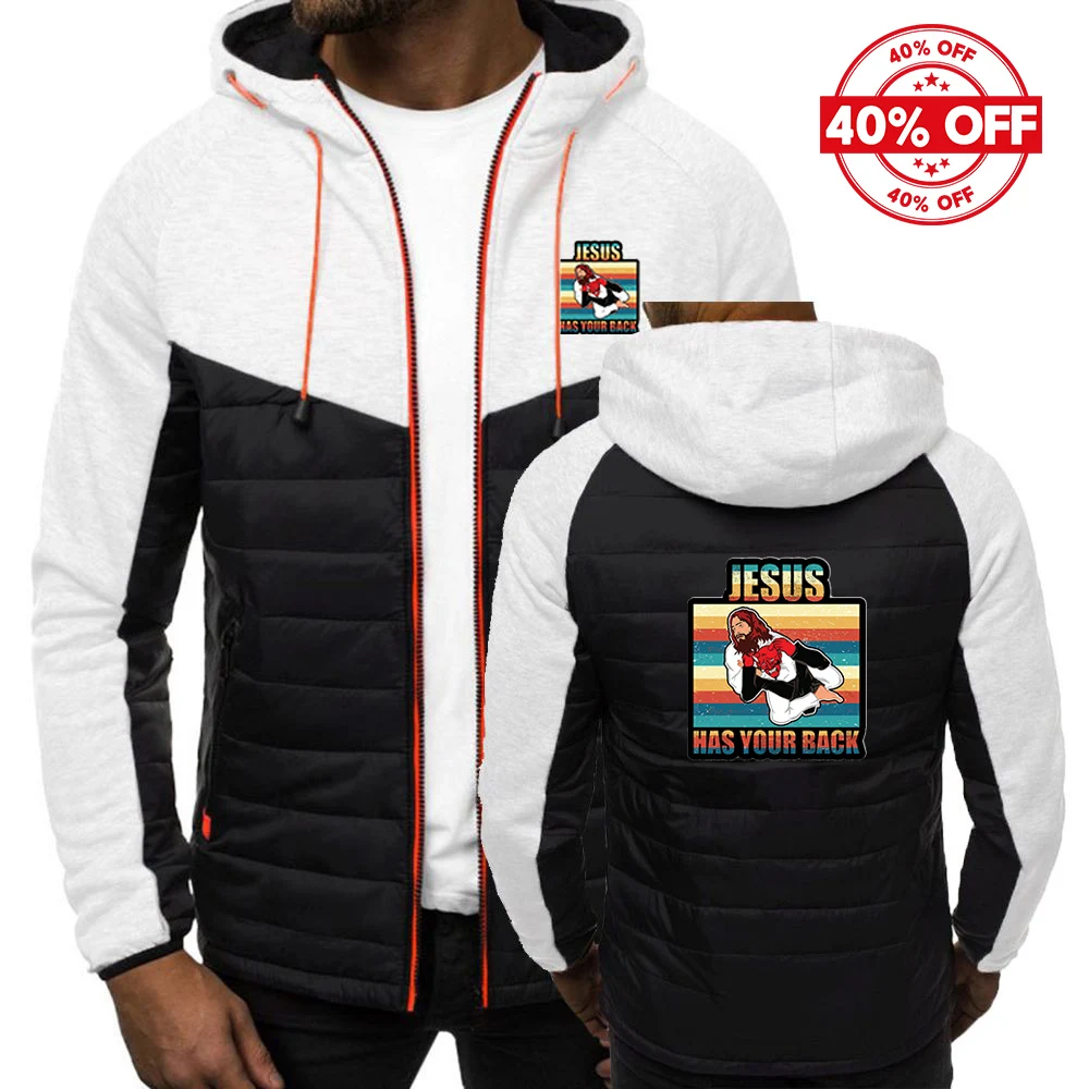 سترة رجالية بغطاء للرأس بألوان متباينة لعام 2025 سترة رجالية لربيع وخريف يسوع لديها ظهرك جيو جيتسو شعار مسيحي عتيق مطبوع معطف من النوع الجديد #4