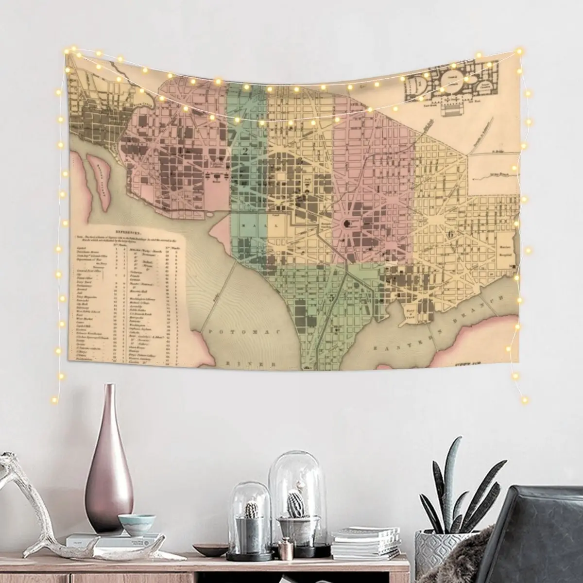 Vintage Map of Washington DC (1836) Tapestry Wall Decor Wall Hanging Wall Decorative Murals Tapestry