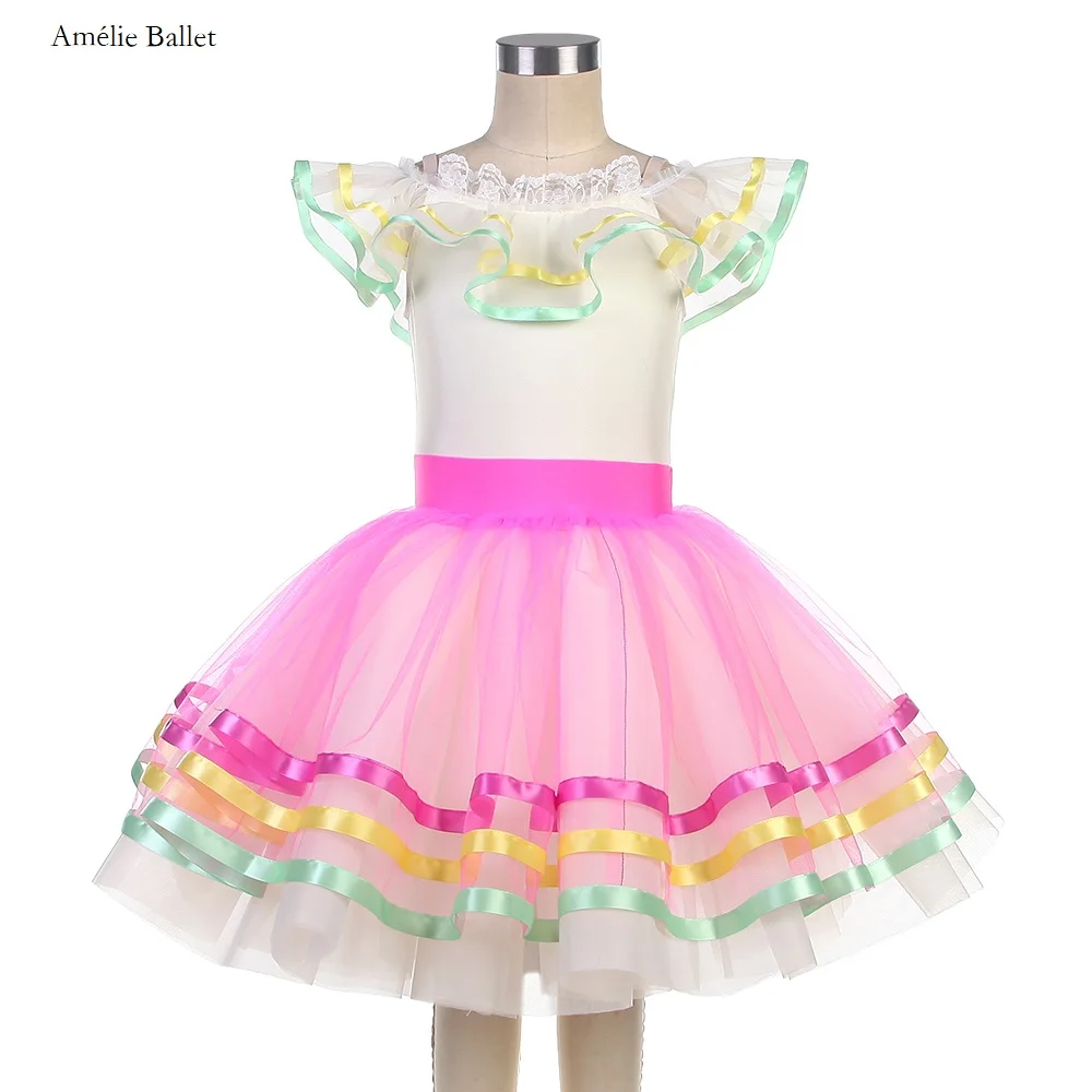 24010 Off the Shoulder Ivory Spandex Top Bodice with Orange & Ivory Tulle Kid Ballet Tutu Small Dance Costumes