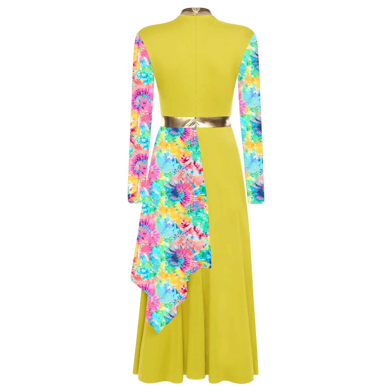 Womens Praise Dance Worship Dance Costume Tunic Long Sleeve High Waist Asymmetrical Dress Adult Lyrical Dance Practice Costume