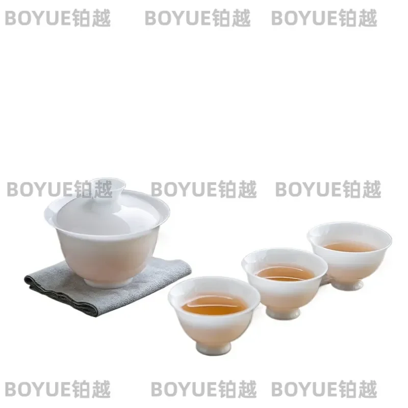 for White Jade Porcelain Travel Tea Set Simple Brewing Express Cup Portable for Company Activities Gifts