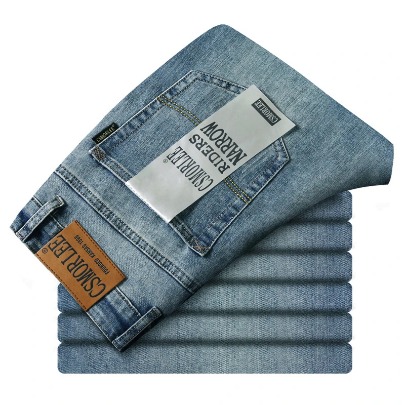 Retro Blue Jeans Heren Klassieke High-End Rechte Slanke Stretch Casual Zakelijke Jeugdbroek Voor Heren