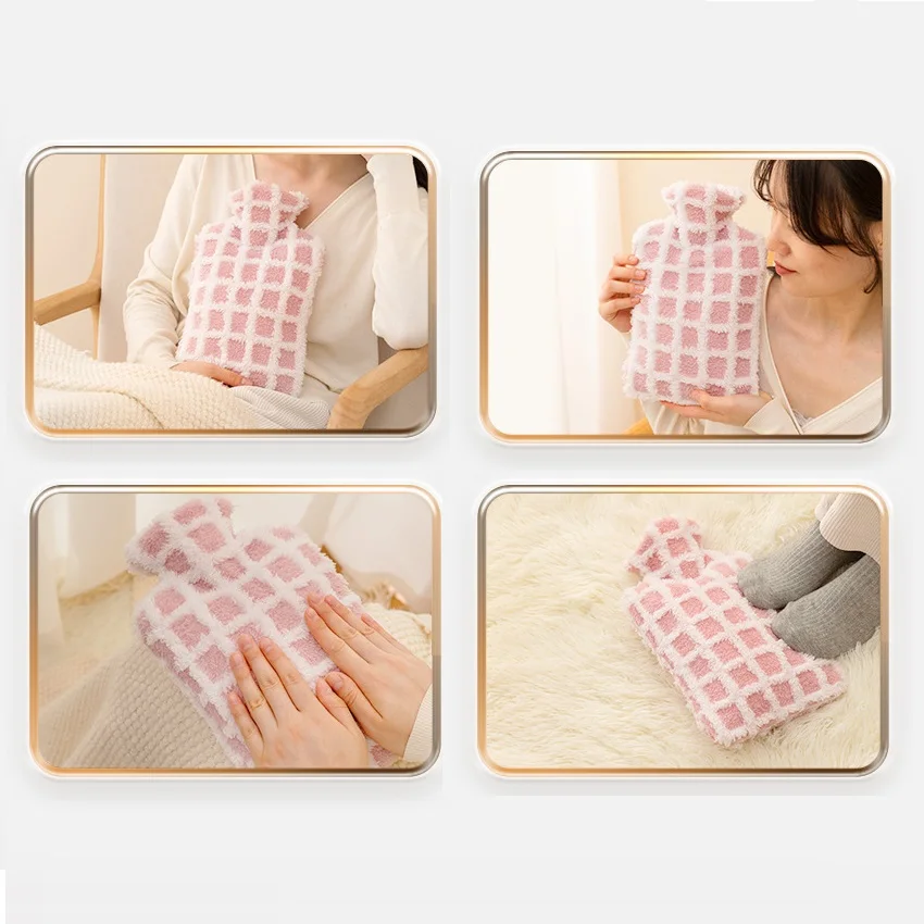 1000/1500ml Large Hot Water Bag with Plush Cover Winter Hand Foot Warmer Explosion-Proof Reusable Hot Water Jug Bag Winter Gifts