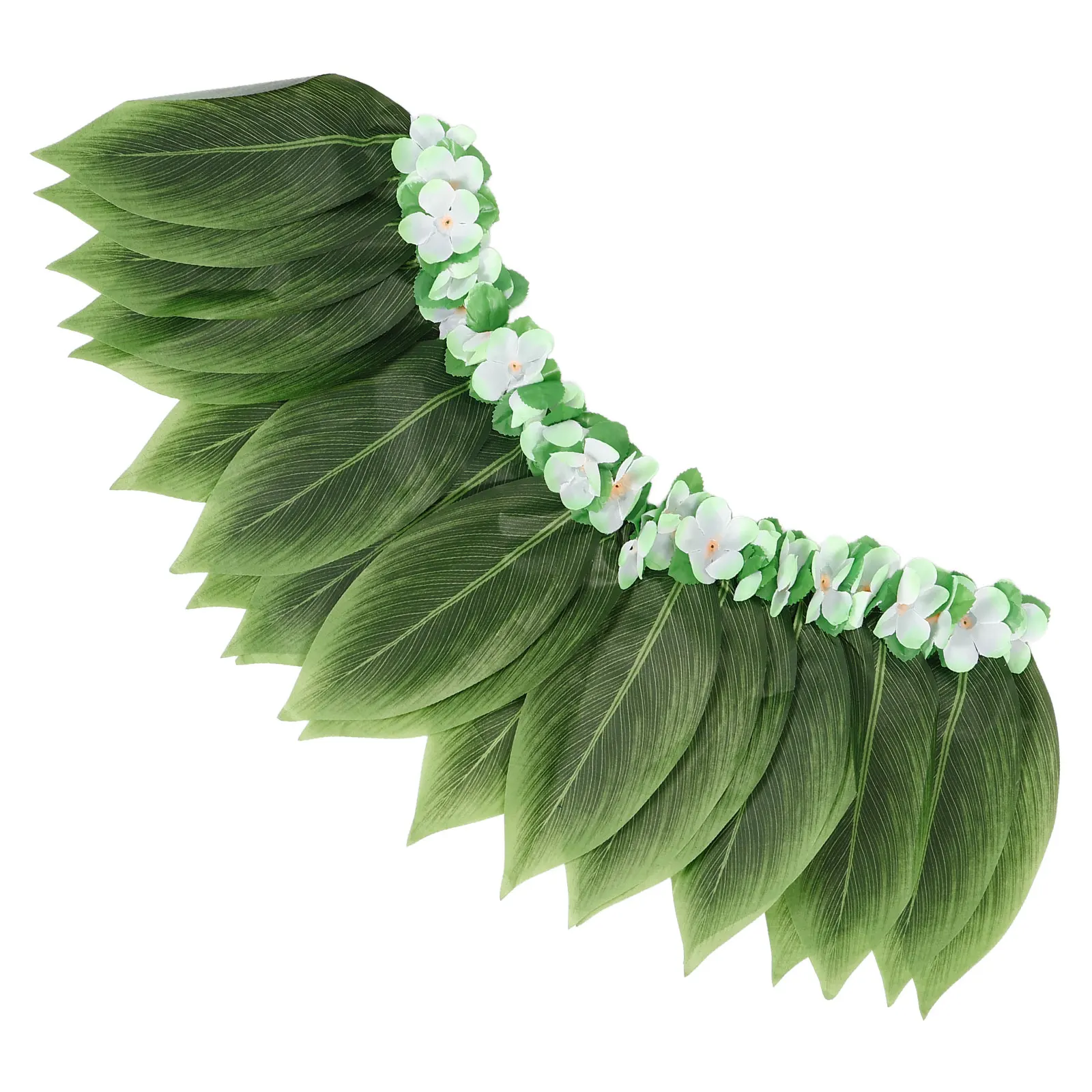 

Imitation Green-edged Floral Dress 30in Waist 15in Length Skirt Beach Luau Party Costume Hawaiian Leaf Grass Skirt