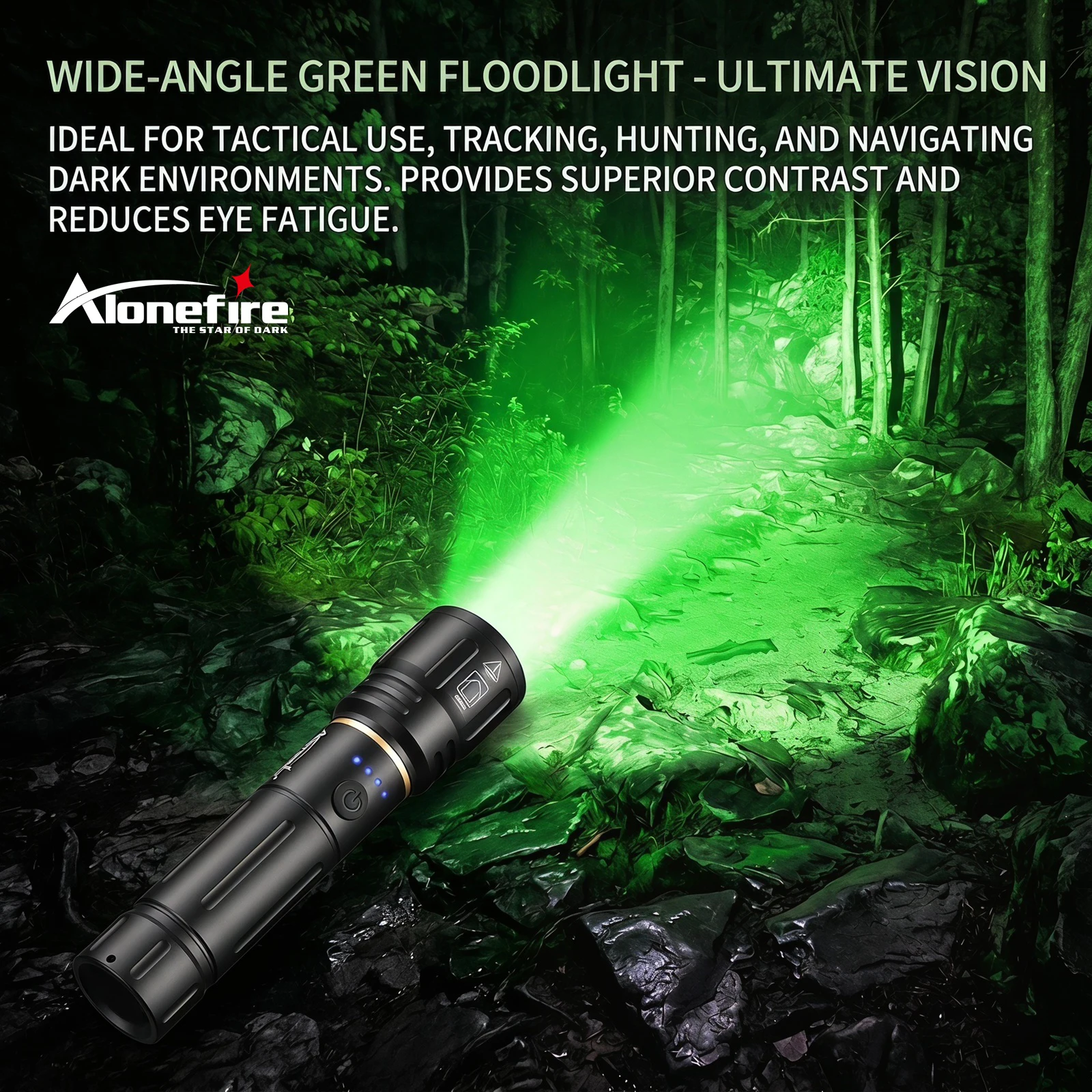 

Alonefire Zoom Green Light LED High Power flashlight USB Rechargeable Aluminum Torch Camping Outdoor Hiking Hunting Fishing Lamp