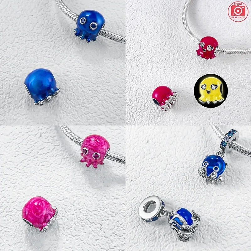 Sterling Silver 925 Ocean Series Turtle Octopus Charm Heart Luminous Beads Suitable for Original Bracelet DIY Jewelry for Women
