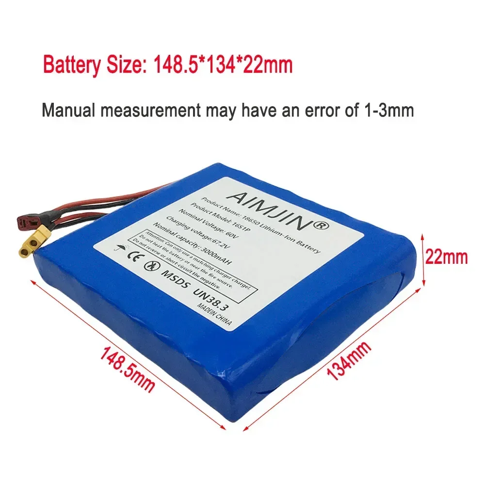 16S1P 60V 3000mAH batería monociclo accesorios bicicleta eléctrica batería de litio batería de energía