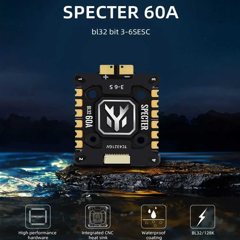 

HGLRC SPECTER 60A 4in1 ESC 3-6S BL32 128K with Heat Sink 20X20mm for FPV Racing Drone Freestyle