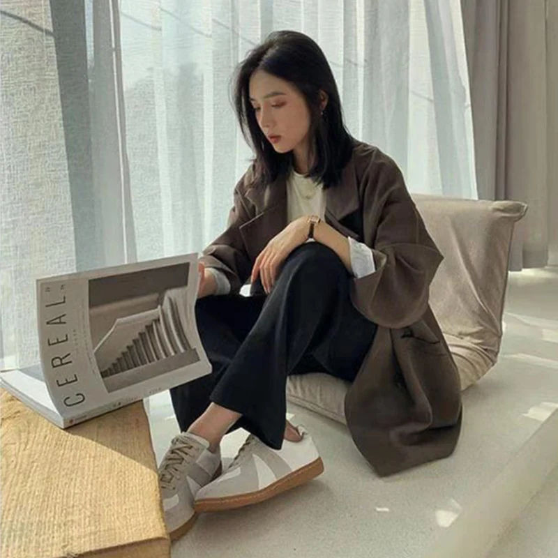 Vintage Blazers Women Elegant Solid Loose Coat Spring Fall Casual Oversized Suit Office Lady Work Long Sleeve Minimalist Jacket